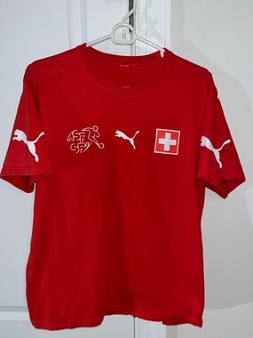 puma Red Swiss Switzerland National Team soccer t shirt L men’s stained cotton